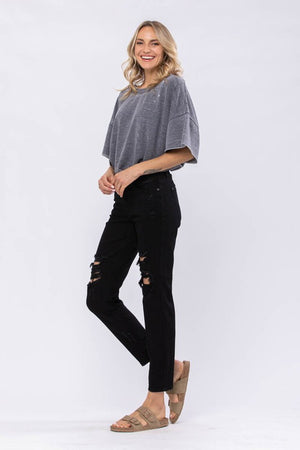 High rise black destroyed jeans Judy Blue