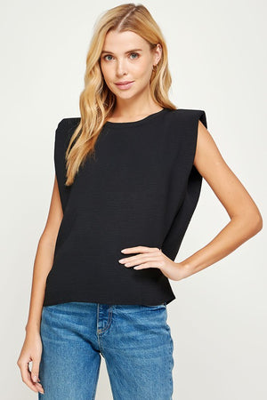 Crinkle blouse with padded shoulder