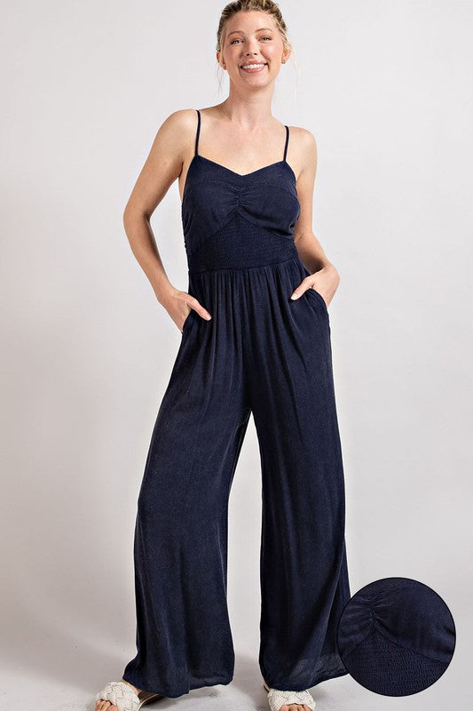Mineral washed ruched jumpsuit