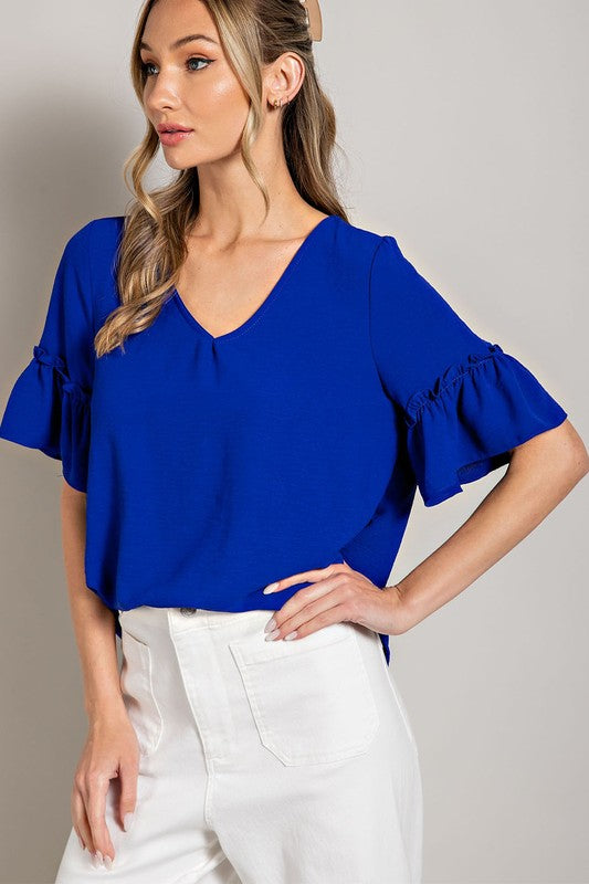 Drop ruffle sleeve blouse