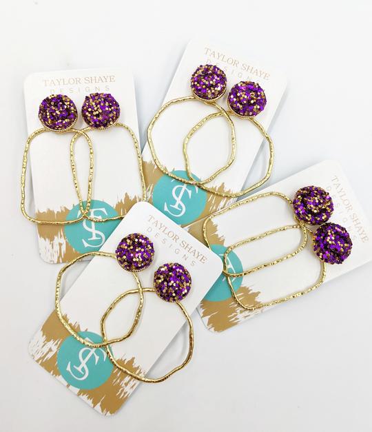 LSU glitter top hoops