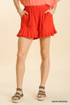 Linen blend ruffle hem shorts