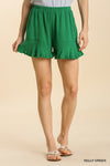 Linen blend ruffle hem shorts