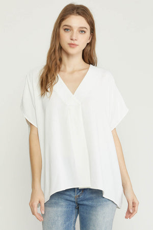 Vneck short sleeve with gathered front detail