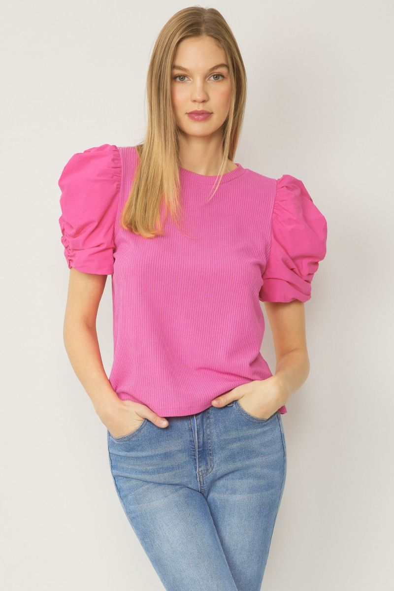 Ribbed puff sleeve top
