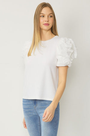 Ribbed puff sleeve top